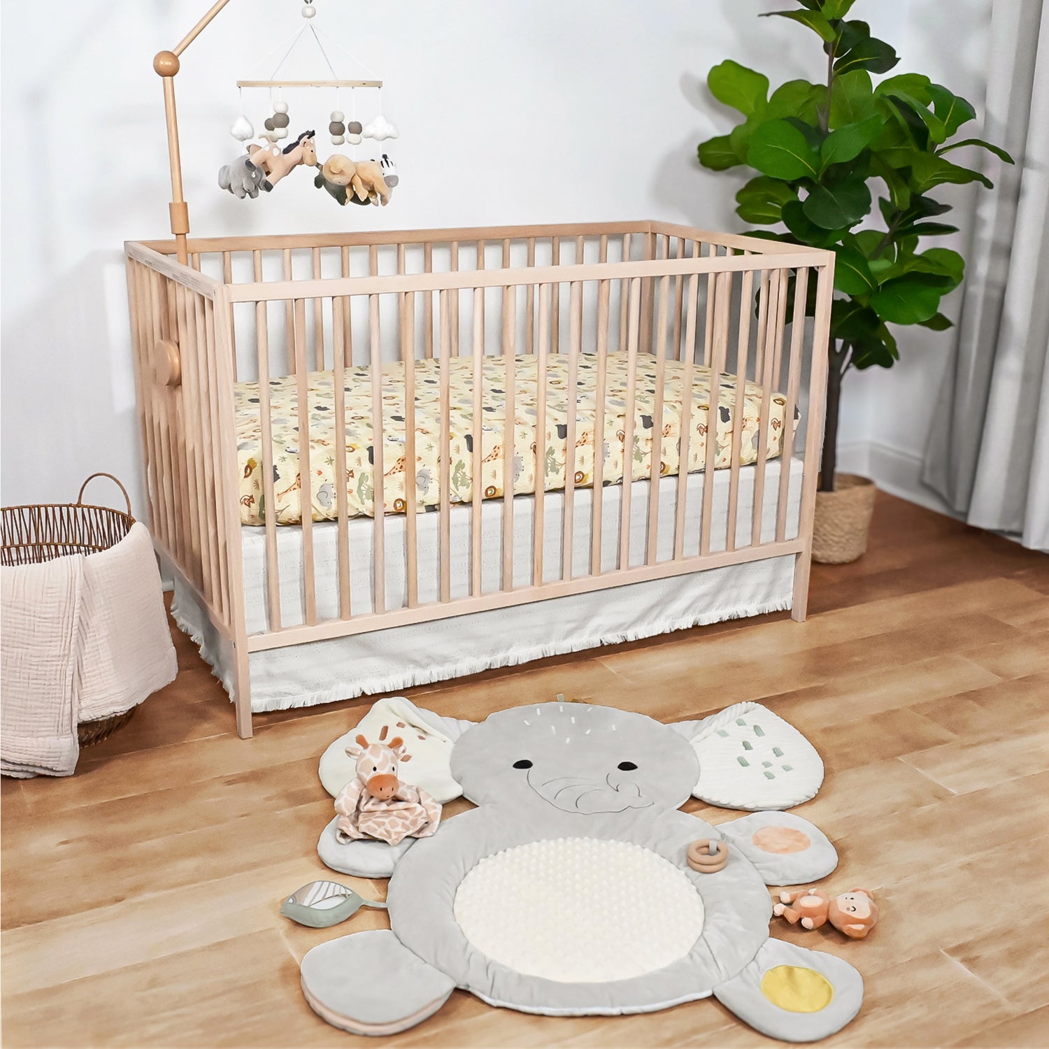Elephant Safari 4-Piece Tummy Time Mat and Blanket Crib Set