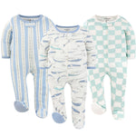 Soft Nautical Footed Baby Sleepers for Boys and Girls, 3-Pack