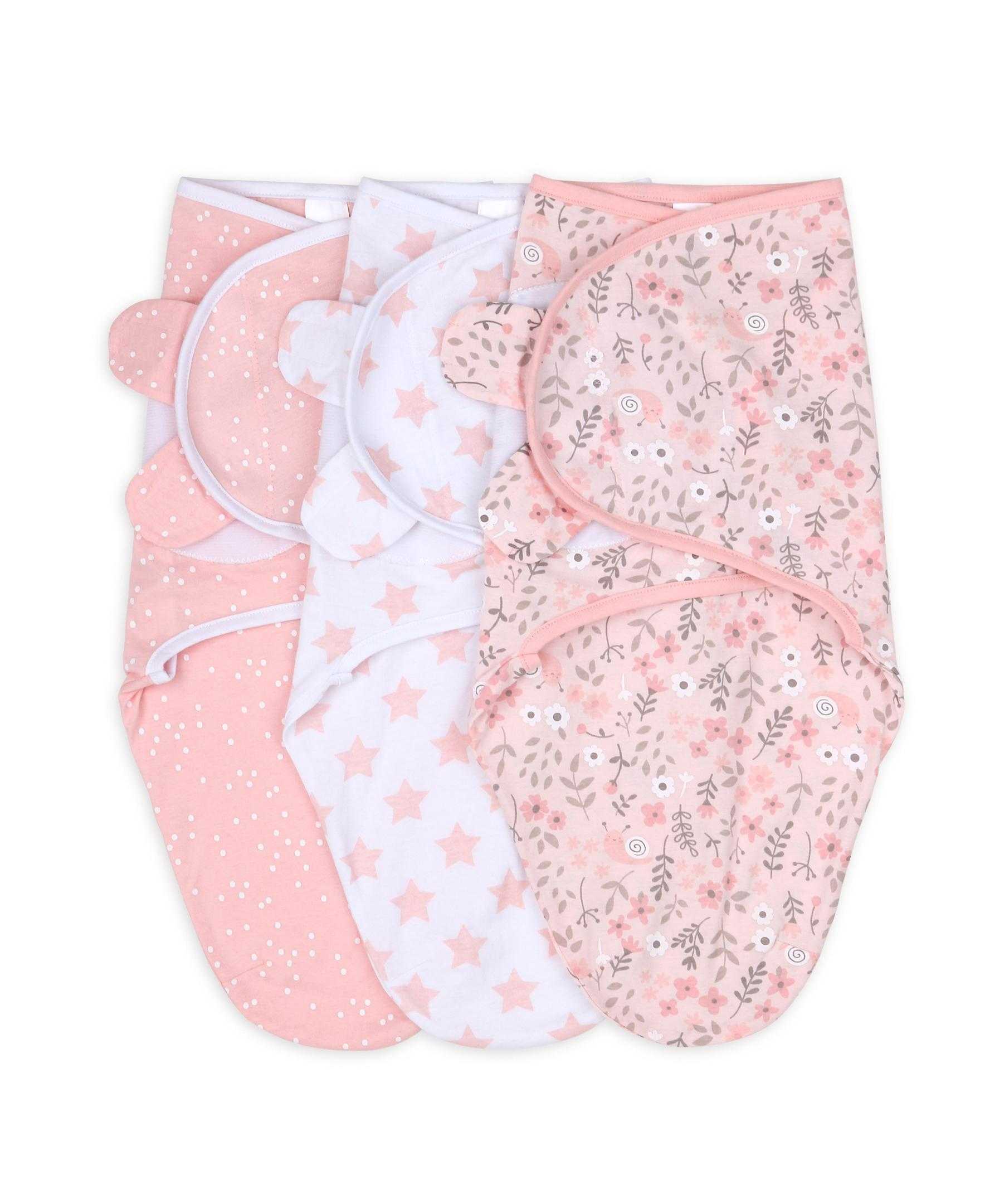 summer infant swaddle The Peanutshell Pink Floral Stars Swaddles, 3-Pack, Medium/Large
