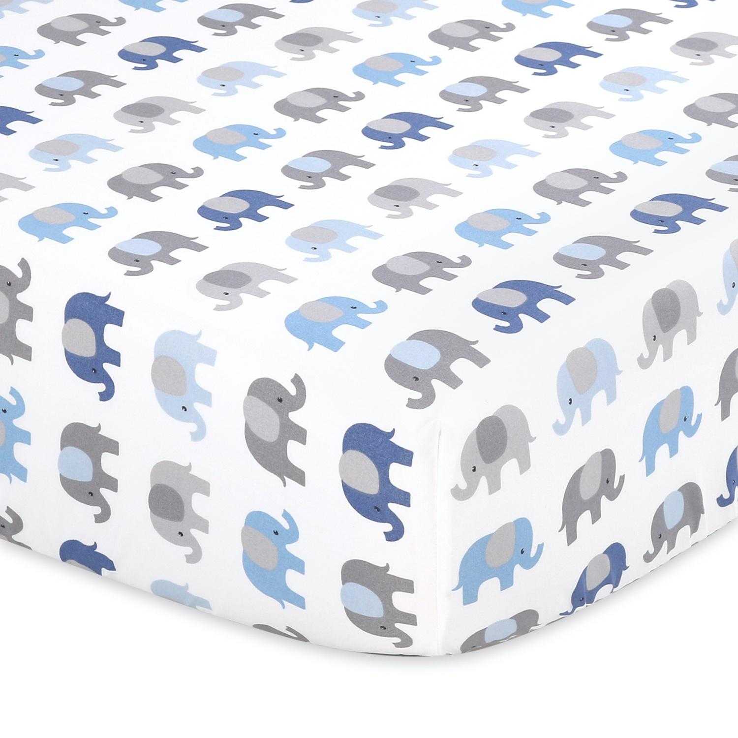 Sleepy Elephant 2-Pack Crib Sheet Set, Blue, Gray