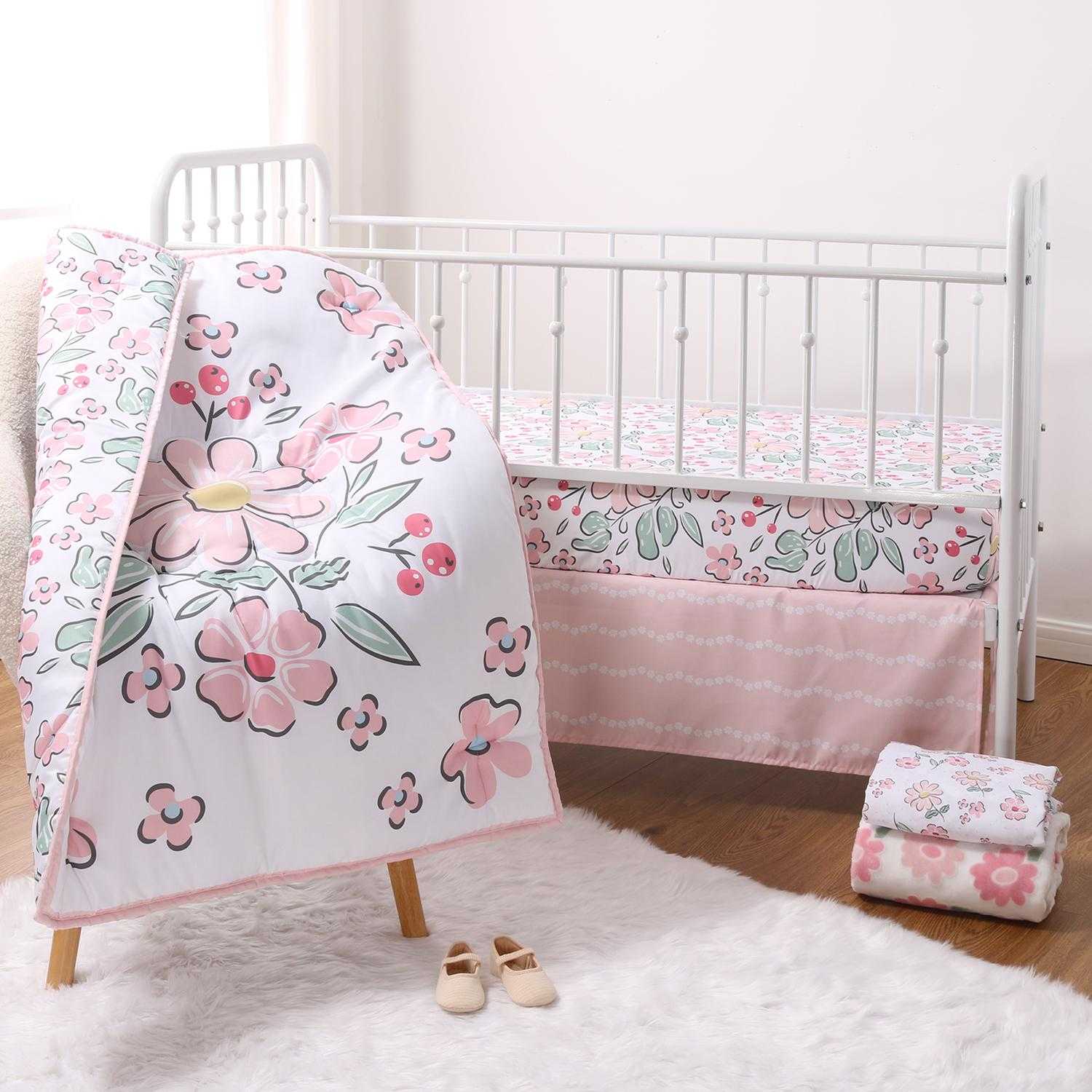 Floral Fun 5-Piece Crib Bedding Set, Pink, Green, White