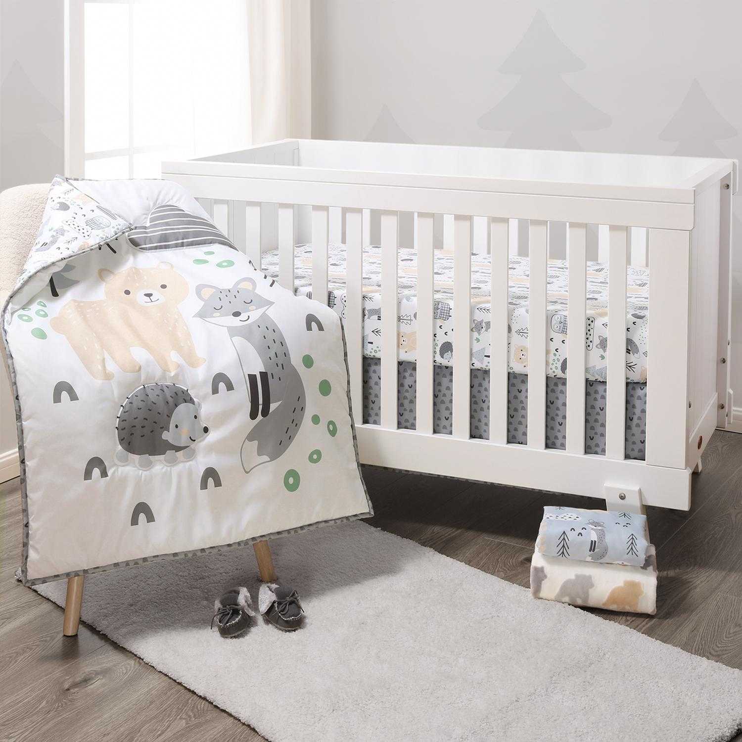 Woodscape 5-Piece Crib Bedding Set, Yellow, Gray, Green