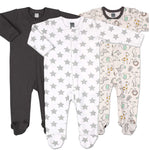 Safari Footed Baby Sleepers for Boys and Girls, 3-Pack