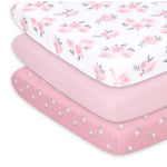 Pink Roses & Ditsy Playard Mini Crib Sheets, 3-Pack