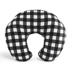 A black and white checkered pillow or cushion.