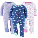 Rainbow Dinosaur Baby Sleepers for Girls Set of 3