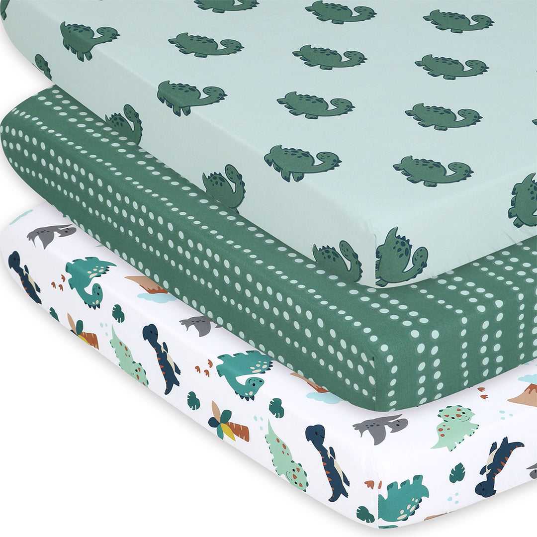 Green Dino Playard Mini Crib Sheets, 3-Pack