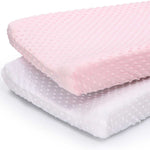 Pink & White Minky Baby Girl Changing Pad Covers Set of 2