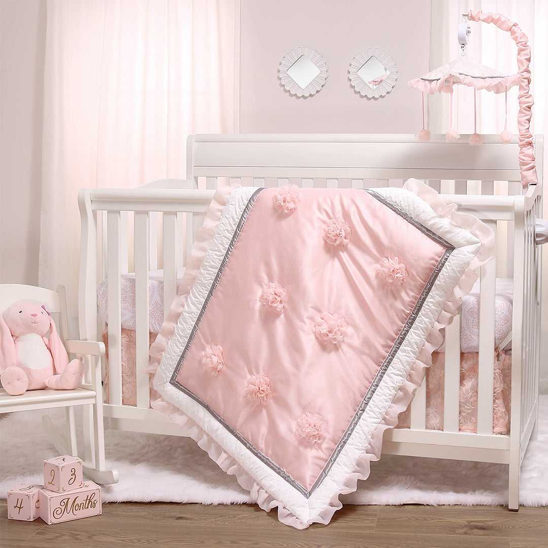 Baby Girl Crib Baby Bed Complete Set Full Cot 12 Pieces Flamingo - Main Image