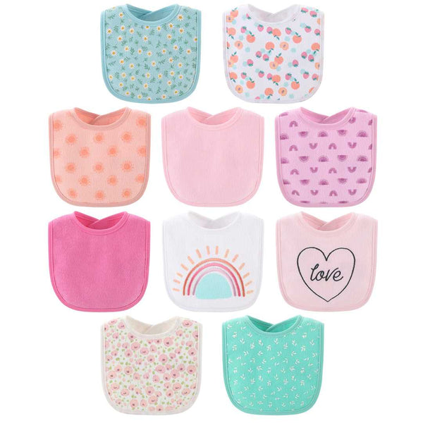 Rainbow Floral Baby Girl Terry Bib Set of 10