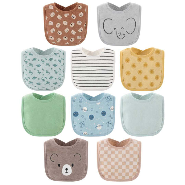 Soft Neutral Baby Boy or Girl Bibs Set of 10