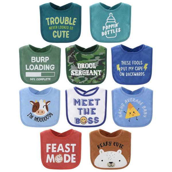 Oh Boy! Baby Boy Terry Bibs Set of 10