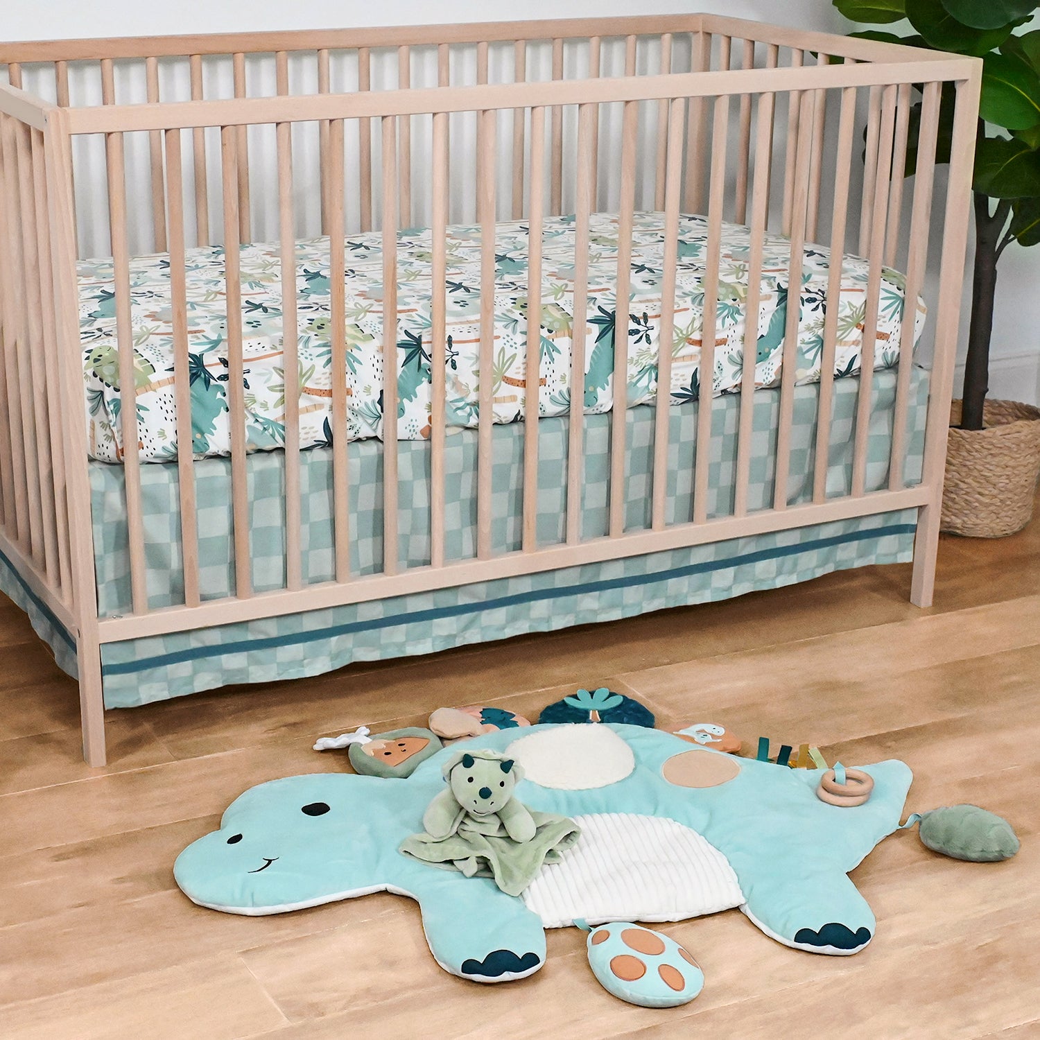 Dino 4-Piece Tummy Time Mat and Security Blanket Crib Bedding Set Farallon Brands