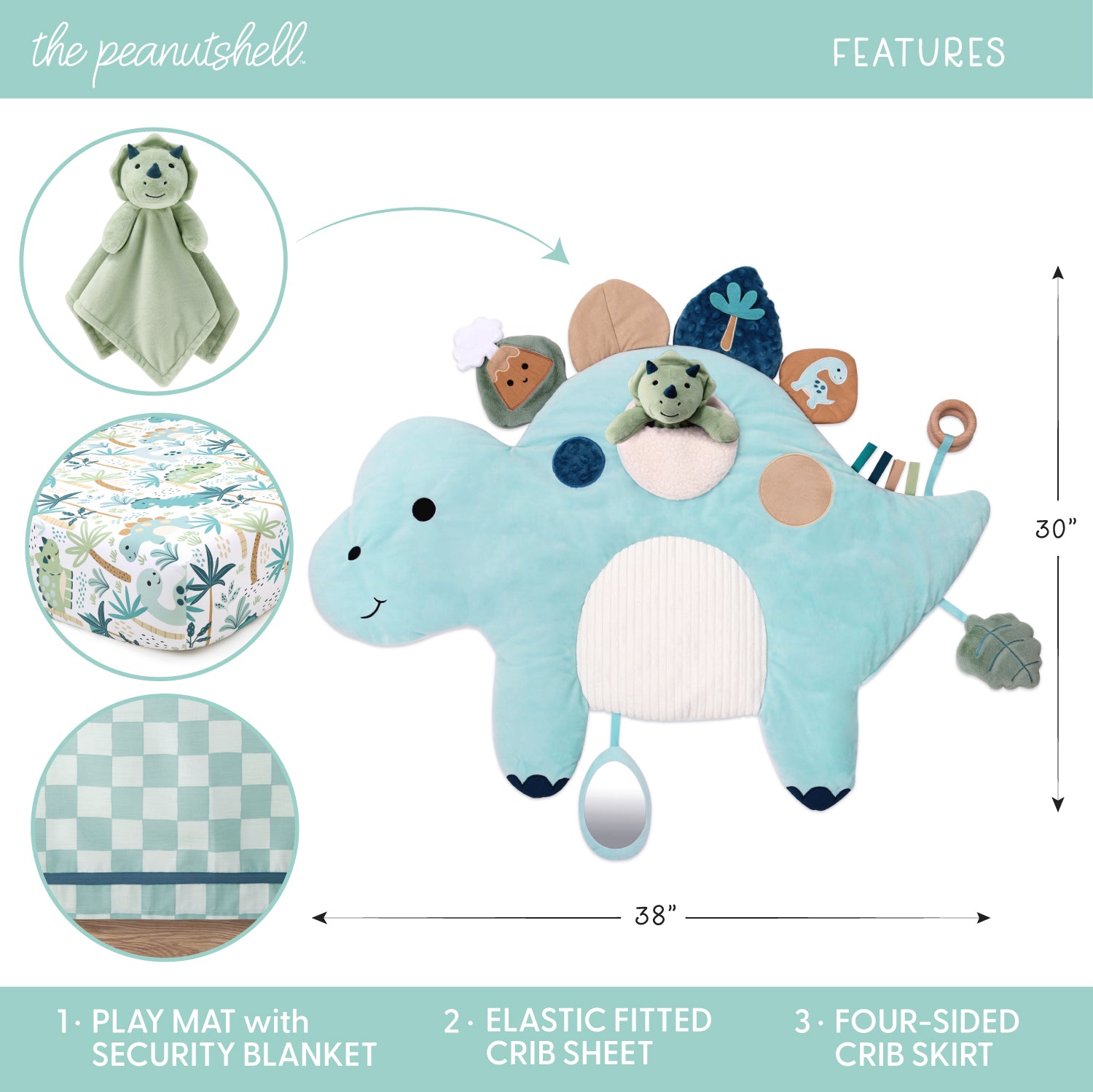 Dino 4-Piece Tummy Time Mat and Security Blanket Crib Bedding Set Farallon Brands