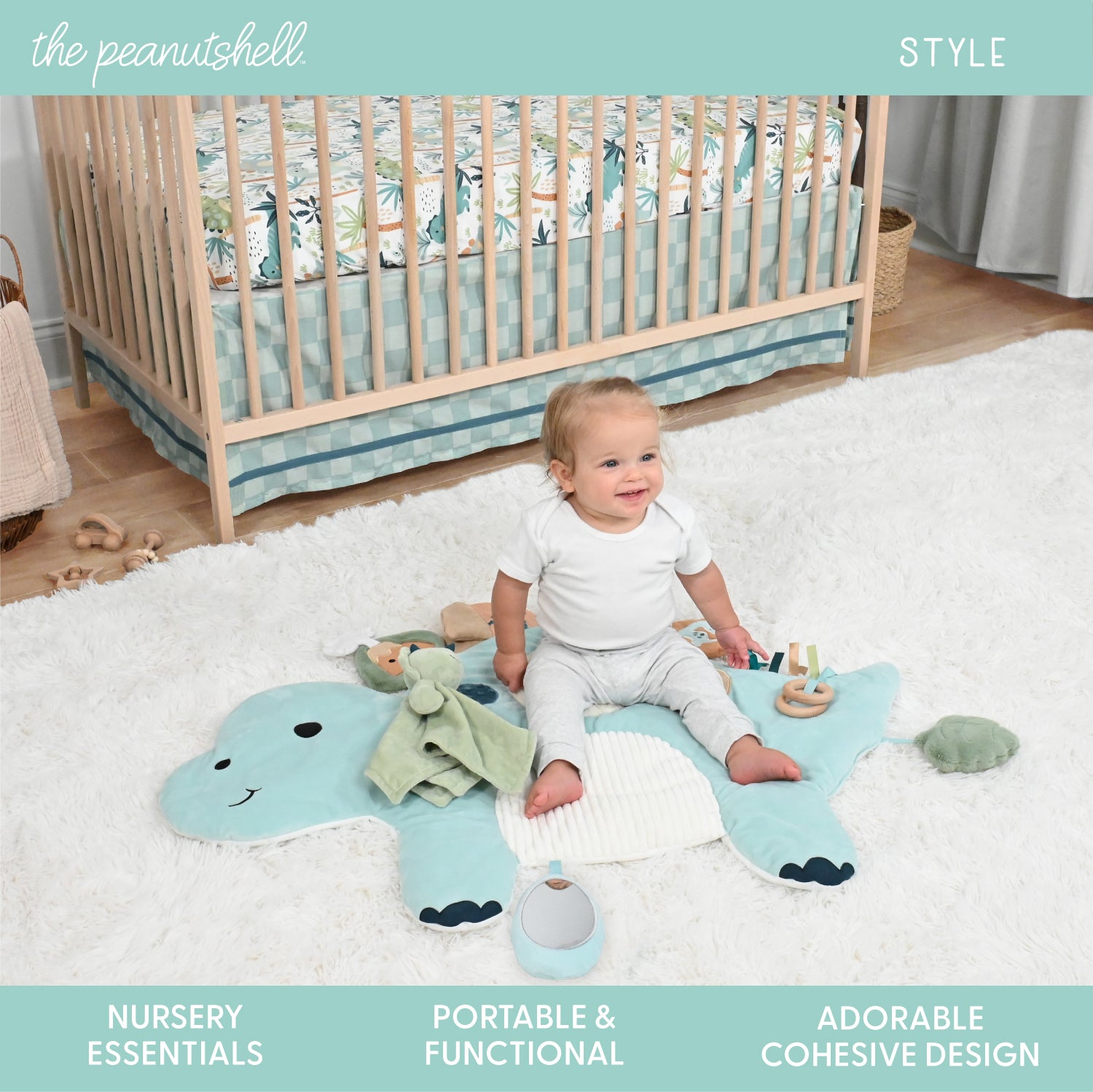 Dino 4-Piece Tummy Time Mat and Security Blanket Crib Bedding Set Farallon Brands