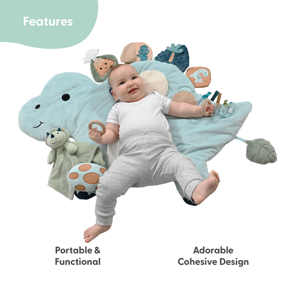 Tummy Time Mat and Baby Lovey Security Blanket - Dinosaur The Peanutshell
