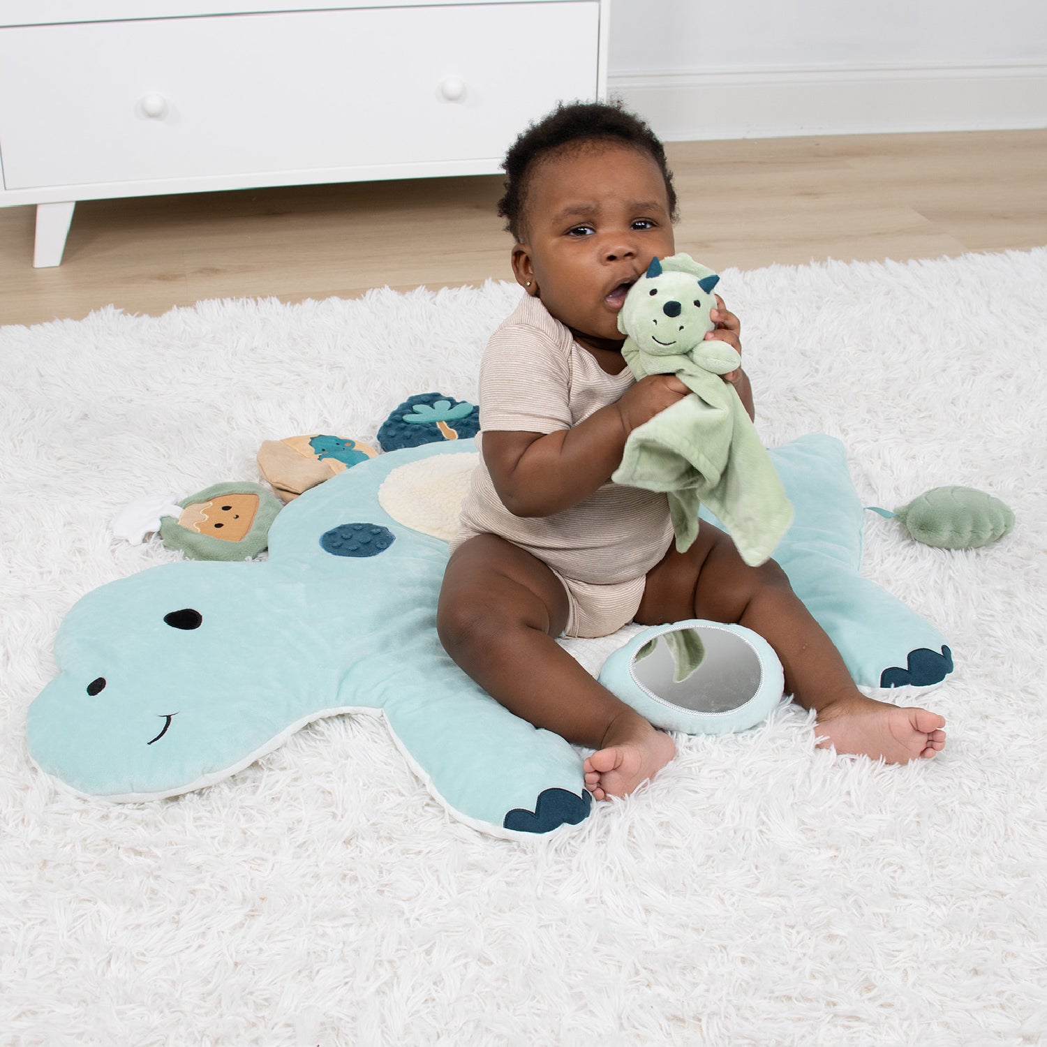 Tummy Time Mat and Baby Lovey Security Blanket - Dinosaur The Peanutshell