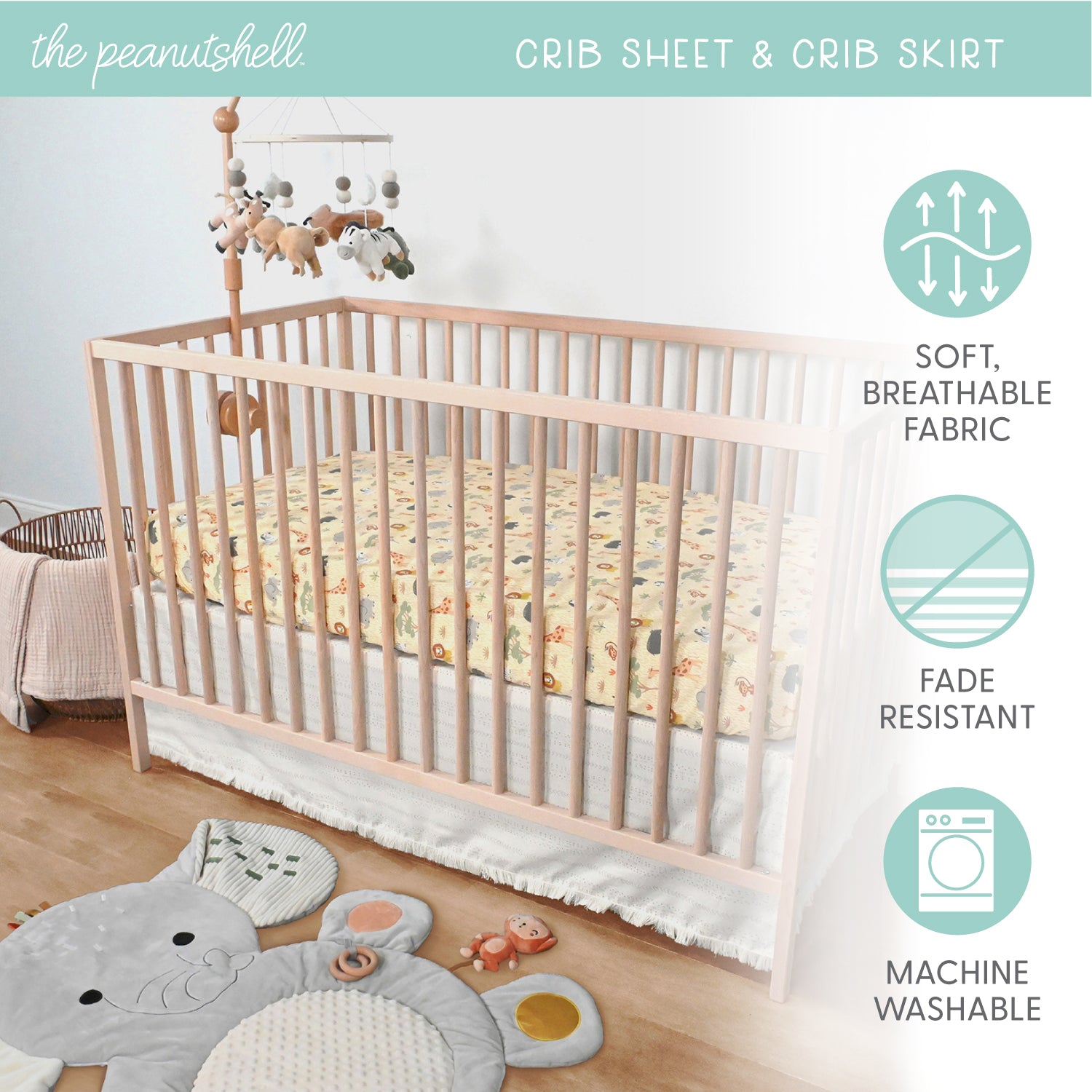 Elephant Safari Crib Bedding, Tummy Time Mat & Security Blanket Set, Elephant Nursery Decor, 4pc Farallon Brands