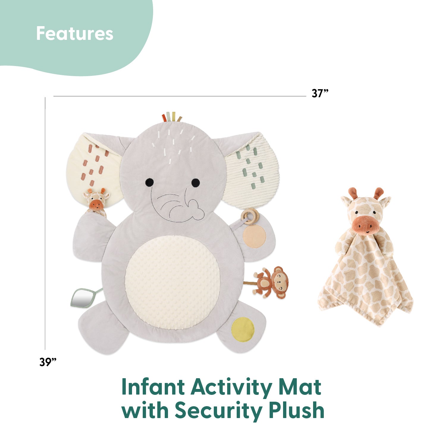 Tummy Time Mat and Baby Lovey Security Blanket- Safari Elephant The Peanutshell