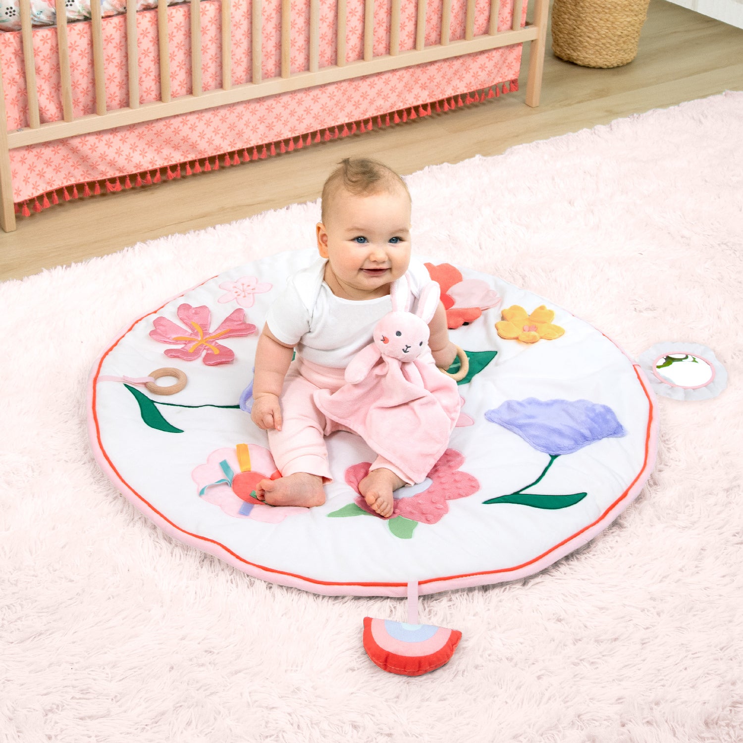 Tummy Time Mat and Baby Lovey Security Blanket - Pink Floral Farallon Brands