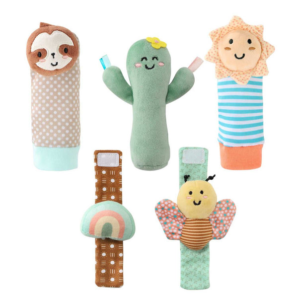 Blue Safari Footed Baby Sleepers for Girls, 3 Pack