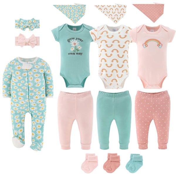 Carefree Floral Baby Girl Clothing Gift Set, 15-Piece