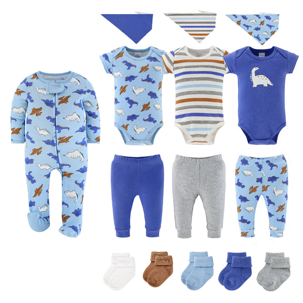 Blue Dino Baby Boy Clothing Gift Set, 15 Piece