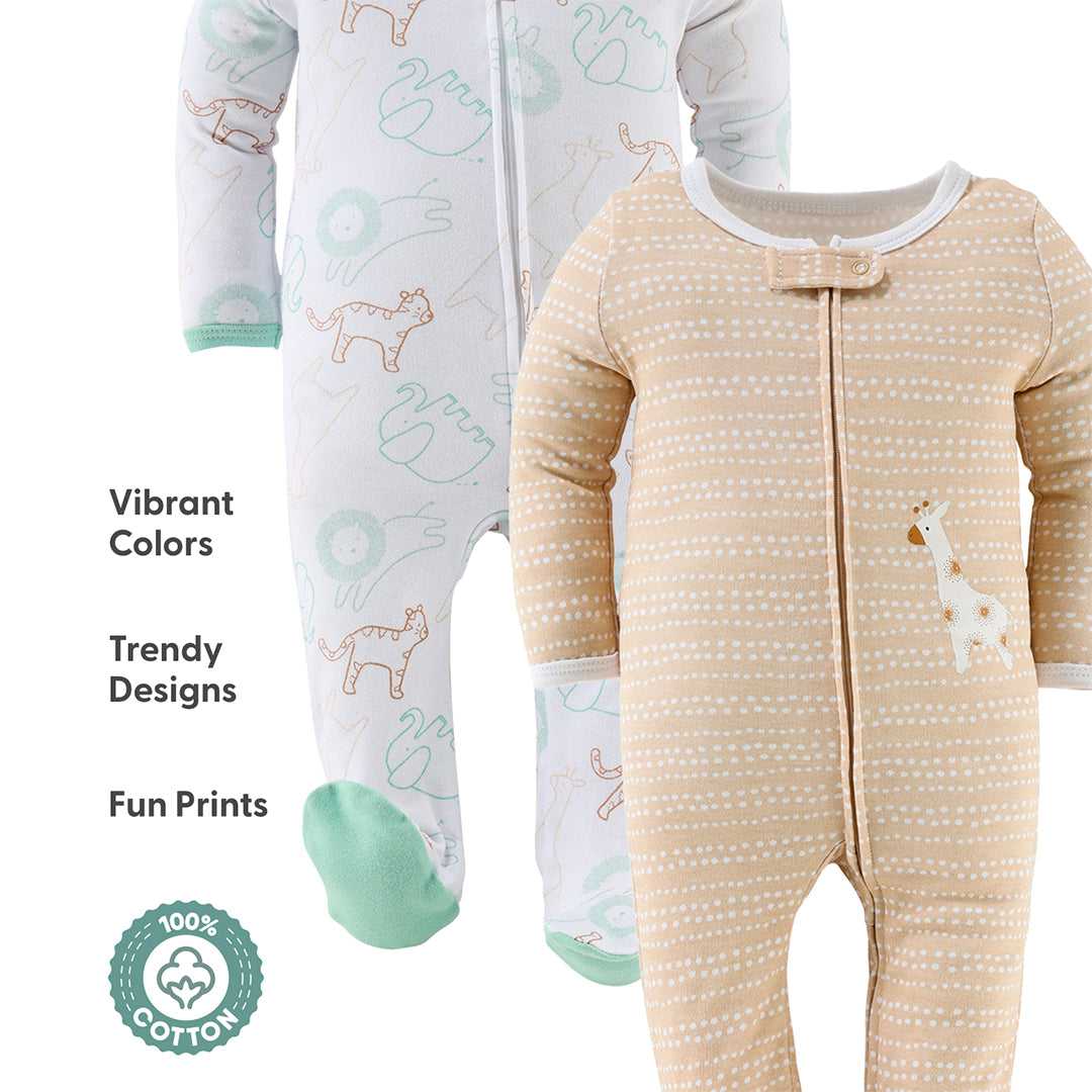 Serene Safari Footed Baby Sleepers for Boys and Girls