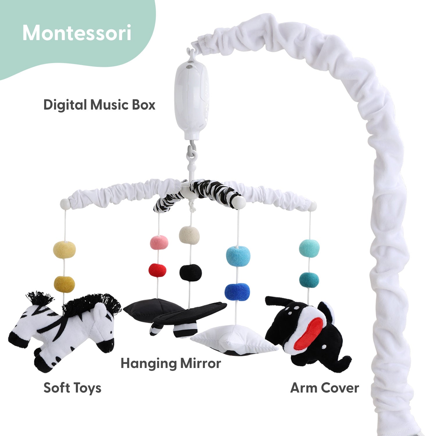 Montessori Neutral Musical Crib Mobile for Baby Boys and Girls, Black and White
