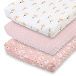 Blush Daisy Plush Minky 3-Pack Changing Pad Covers