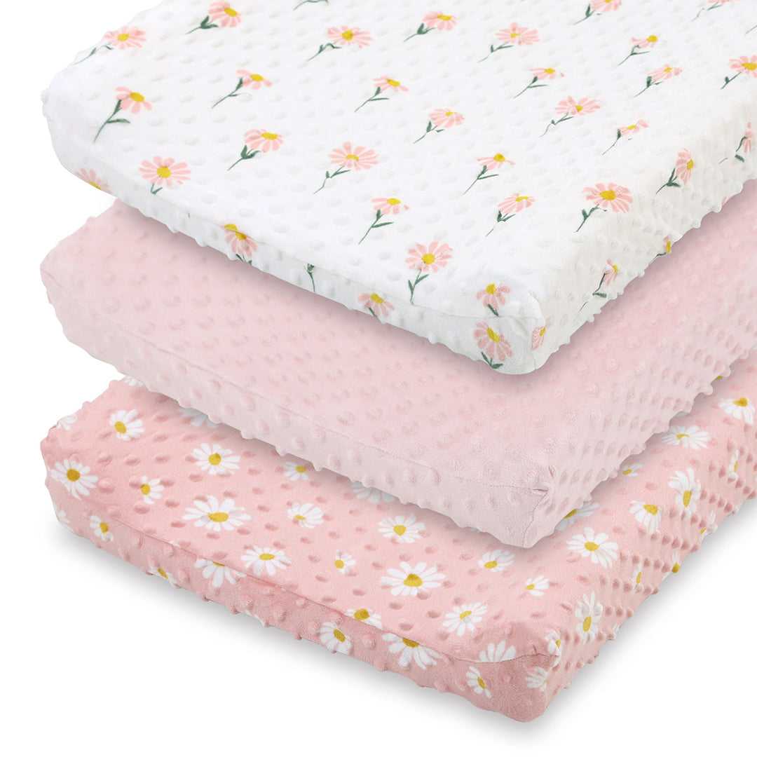 Blush Daisy Plush Minky 3-Pack Changing Pad Covers