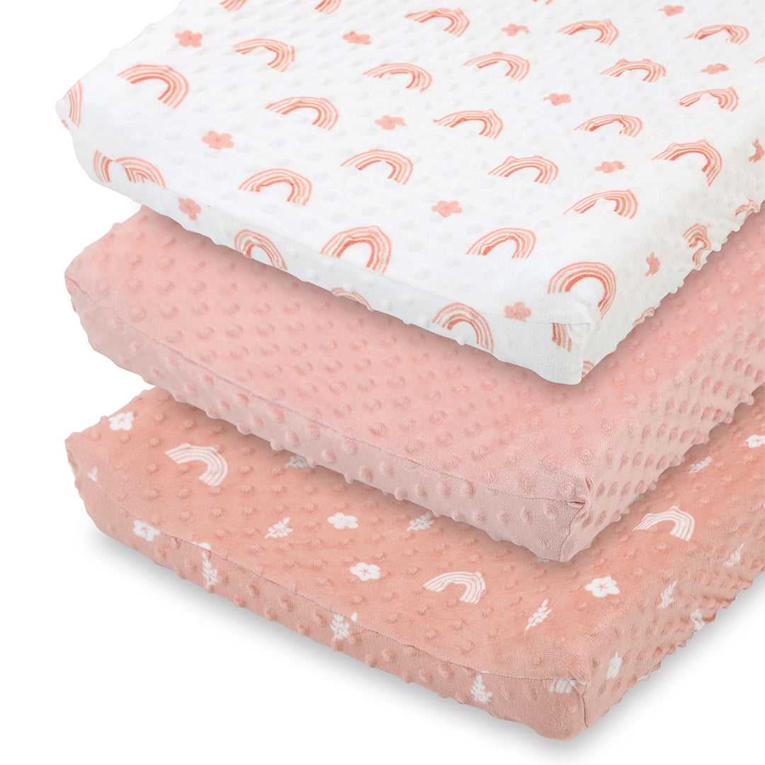 Rainbow Floral Plush Minky 3-Pack Changing Pad Covers