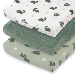 Green Dino Plush Minky 3-Pack Changing Pad Covers