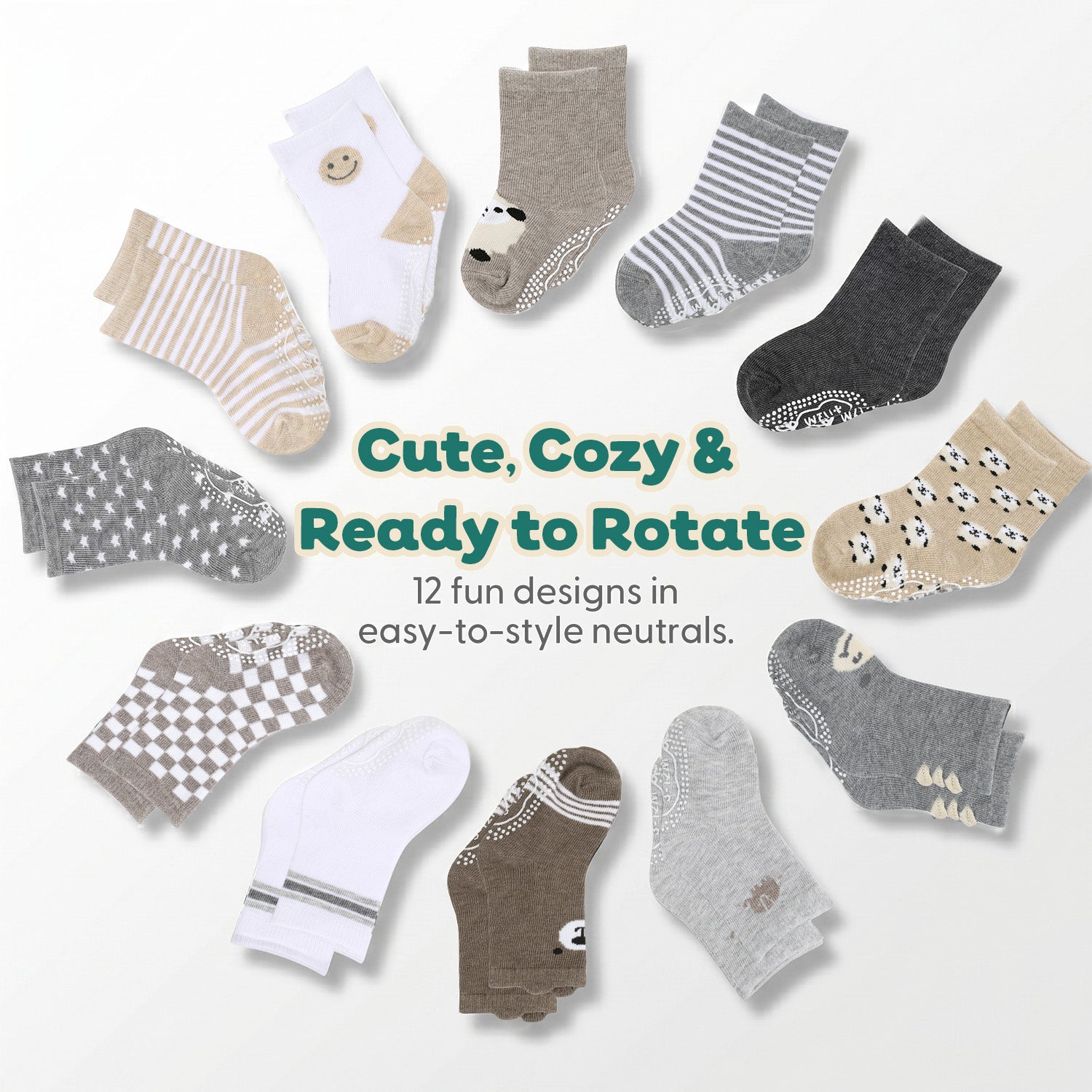 Baby Boys and Girls 12pk Organic Cotton Socks, Soothing Neutrals