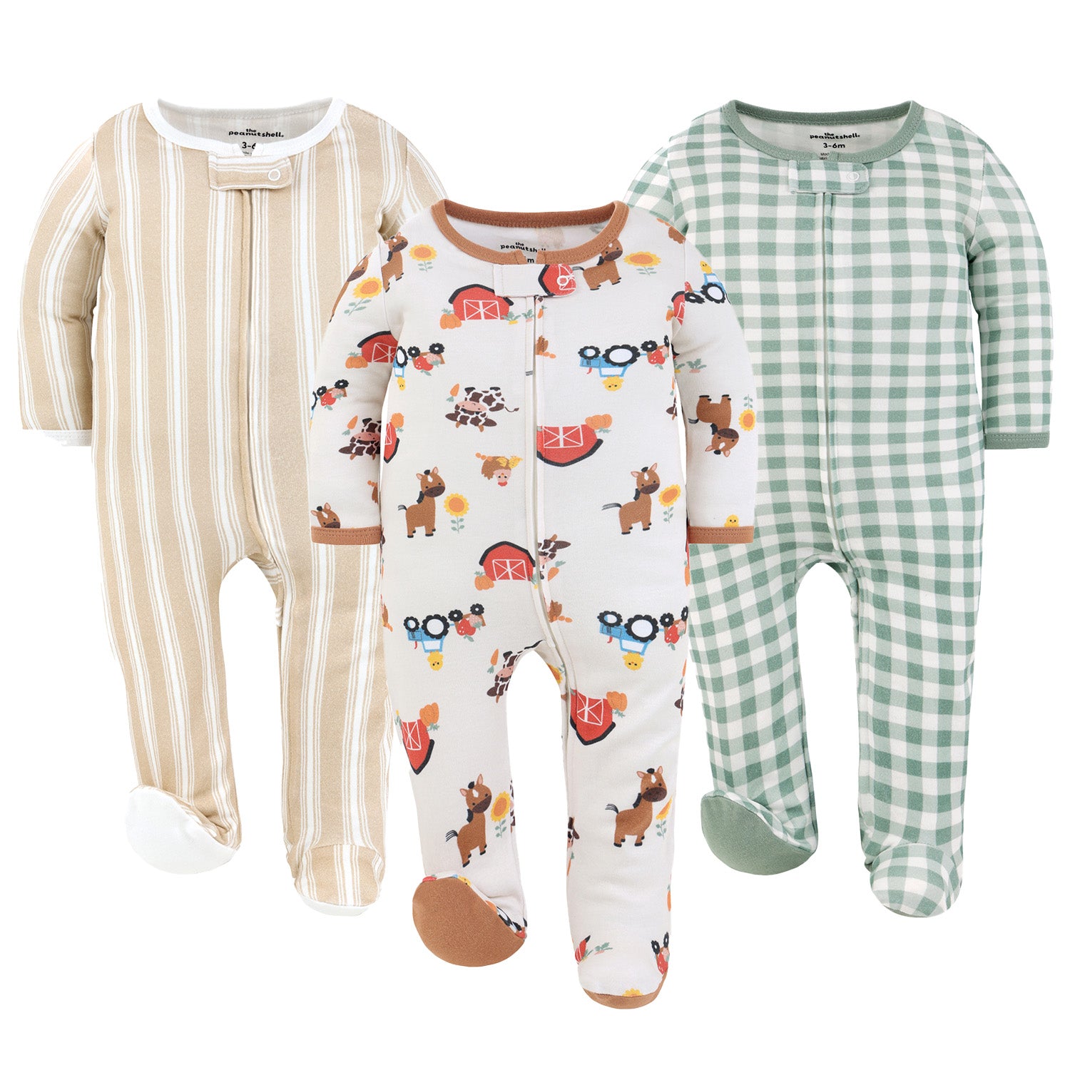 Cozy Farm Footed Baby Sleepers for Boys and Girls, 3-Pack
