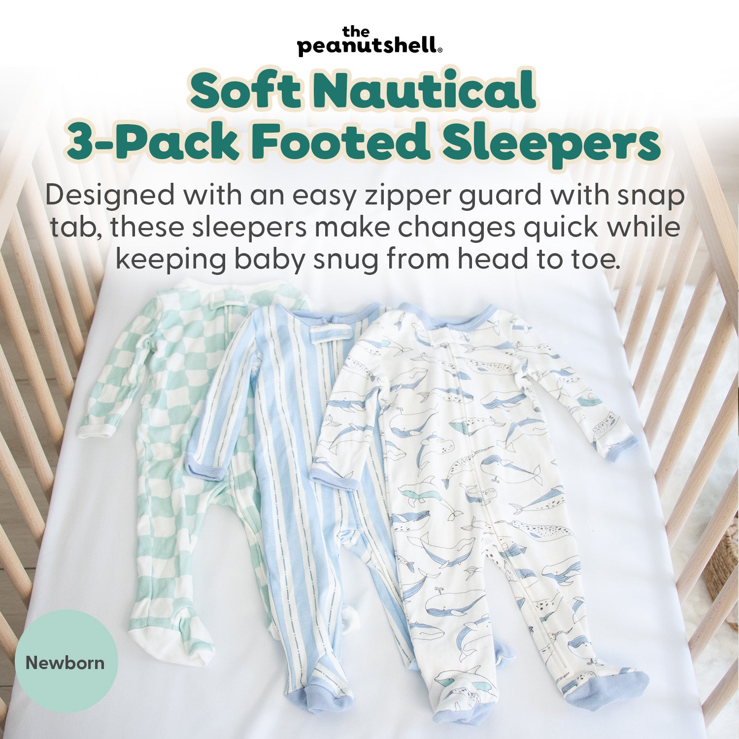 Soft Nautical Footed Baby Sleepers for Boys and Girls, 3-Pack