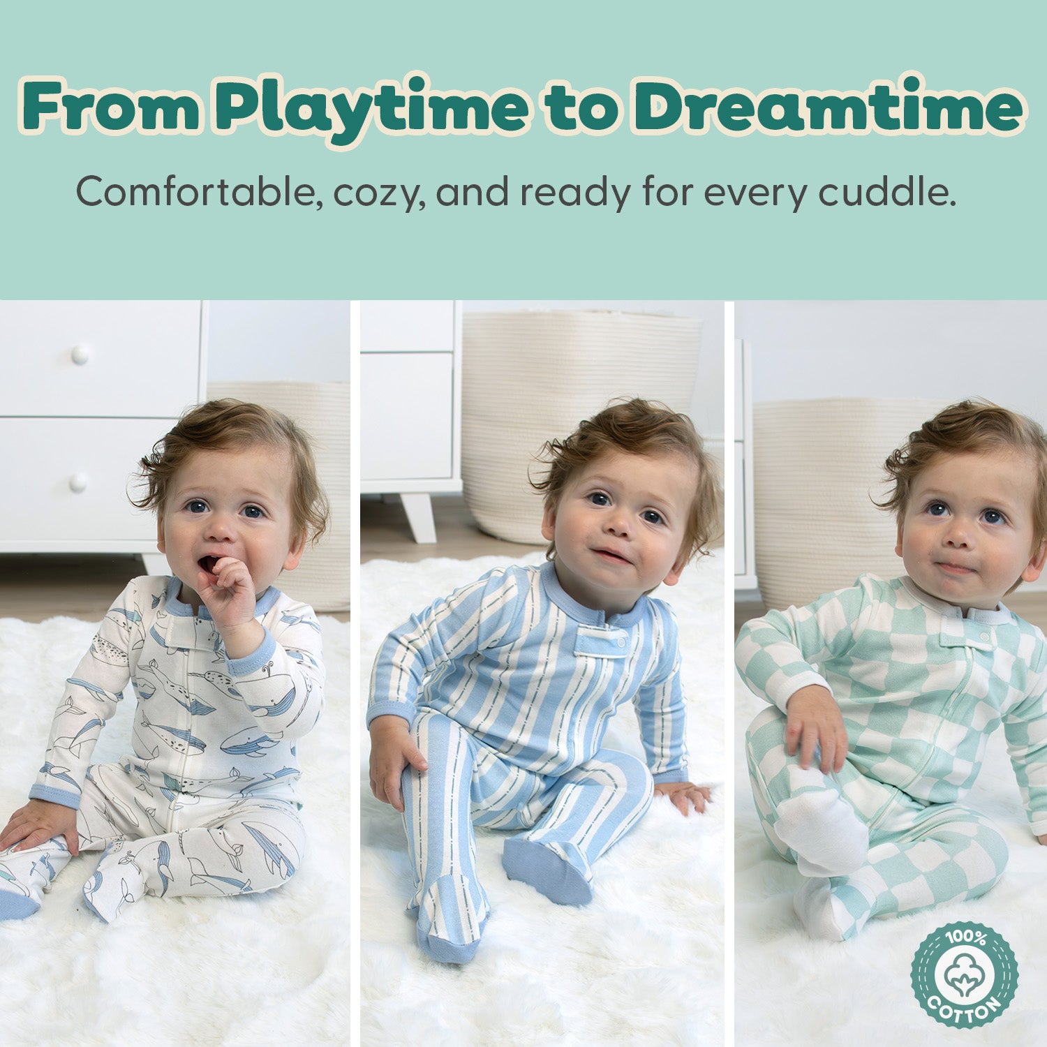 Soft Nautical Footed Baby Sleepers for Boys and Girls, 3-Pack
