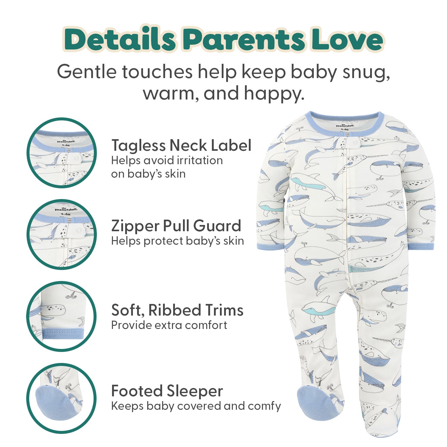 Soft Nautical Footed Baby Sleepers for Boys and Girls, 3-Pack