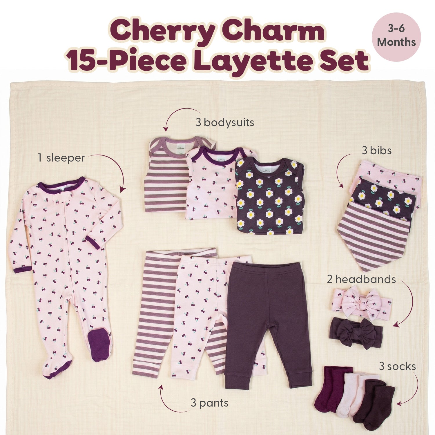 Cherry Charm 15-Piece Baby Girl Clothes Set