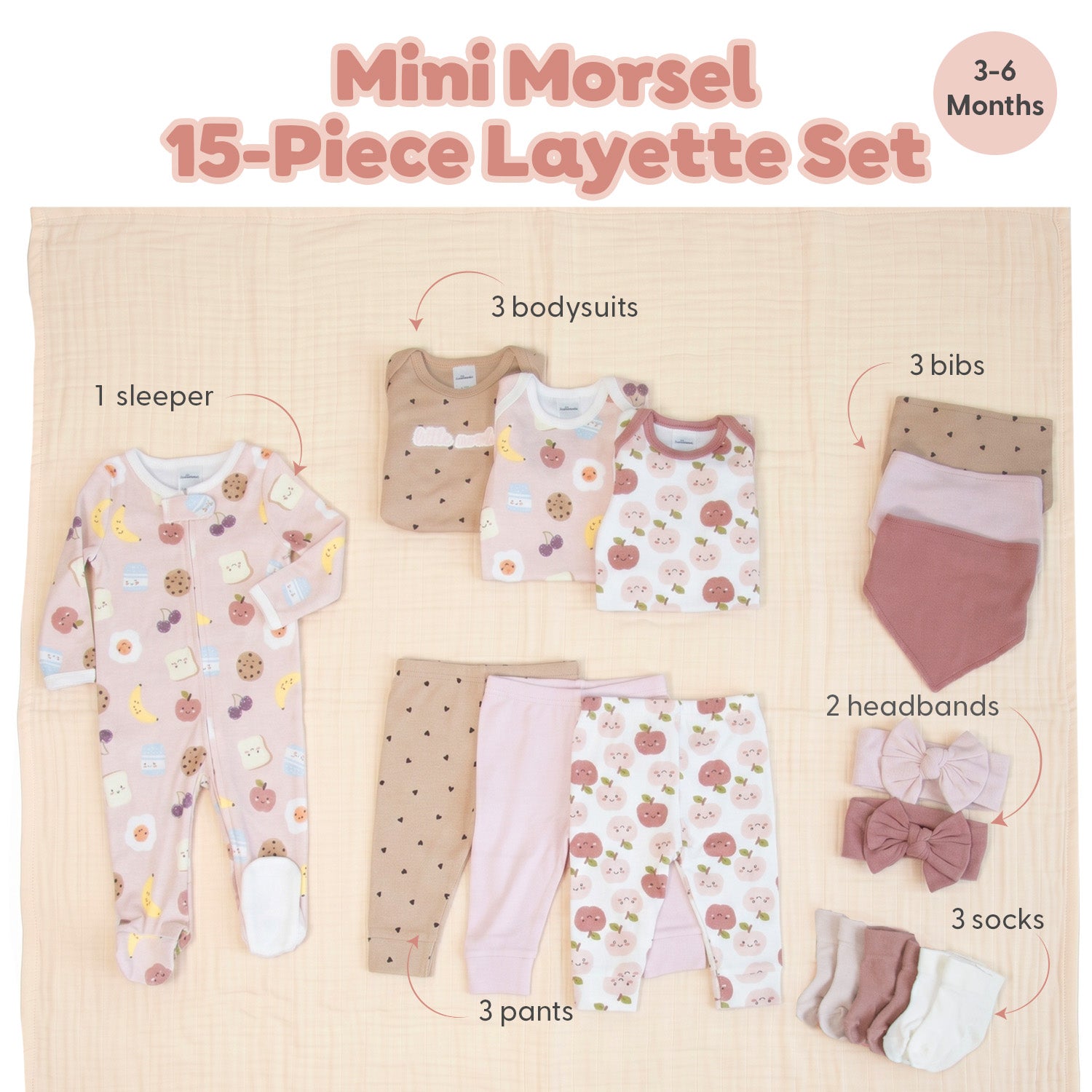 Mini Morsals 15-Piece Baby Girl Clothes Set, 6-9 Months