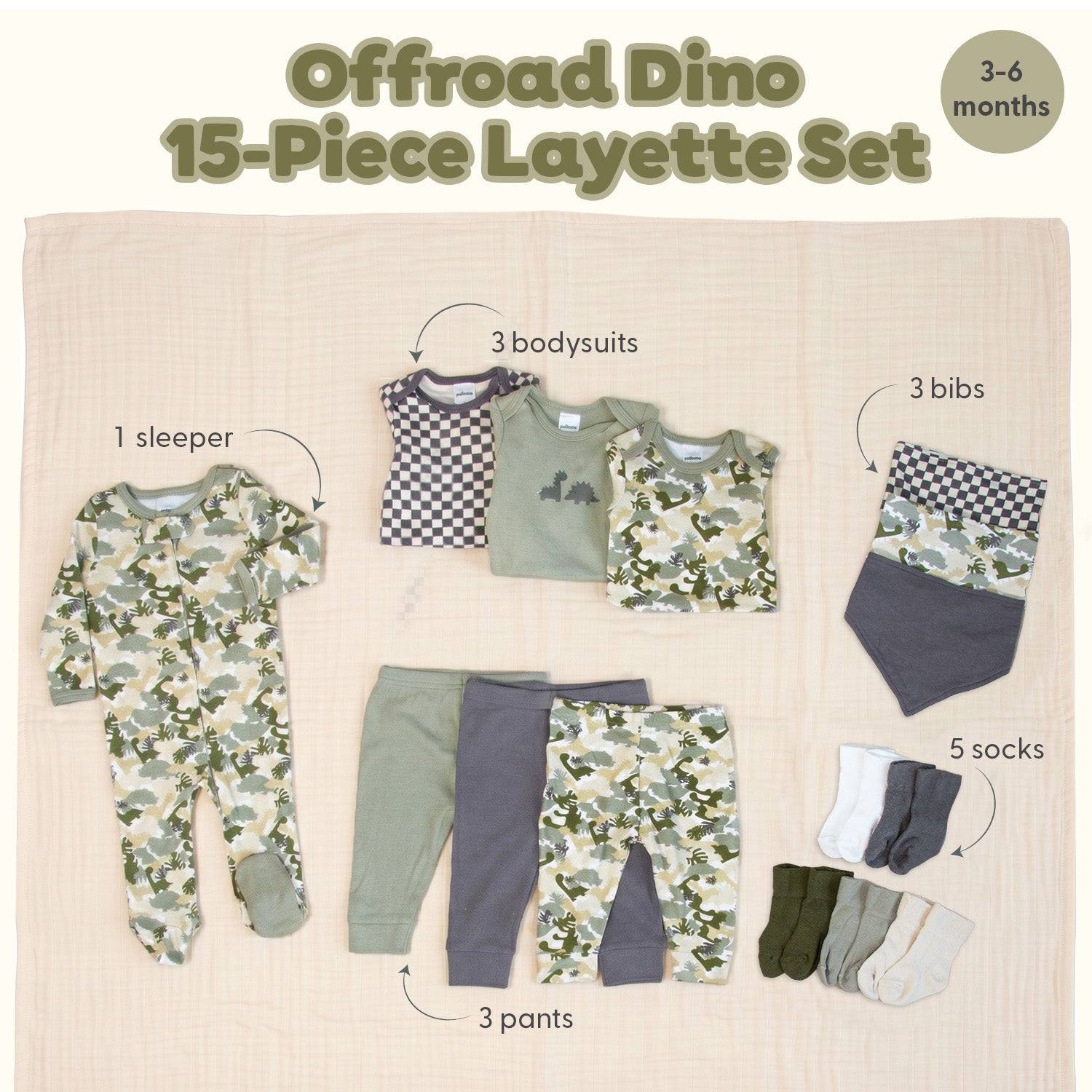 Offroad Dino 15-Piece Baby Girl Clothes Set