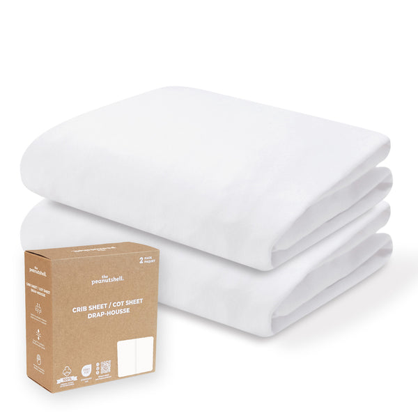 White Organic Cotton Crib Sheets for Baby Boys and Girls, 2-Pack