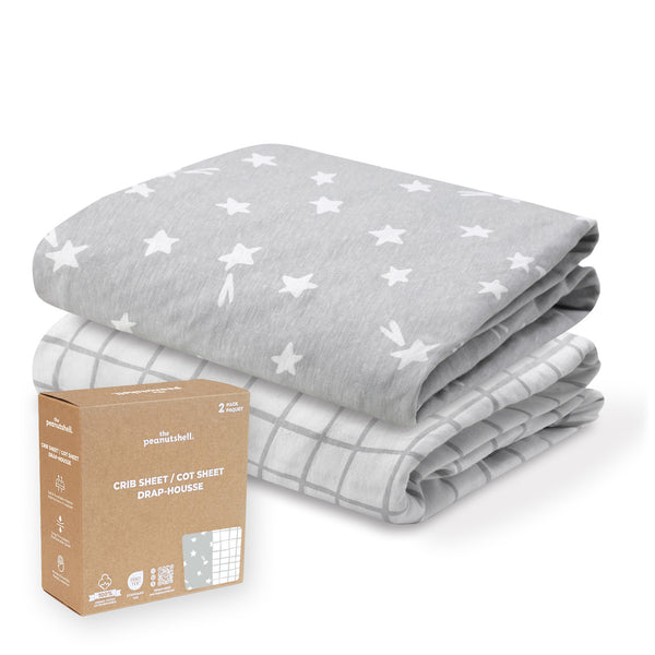 Grey Star, Windowpane Organic Cotton Crib Sheets for Baby Boys and Girls, 2-Pack