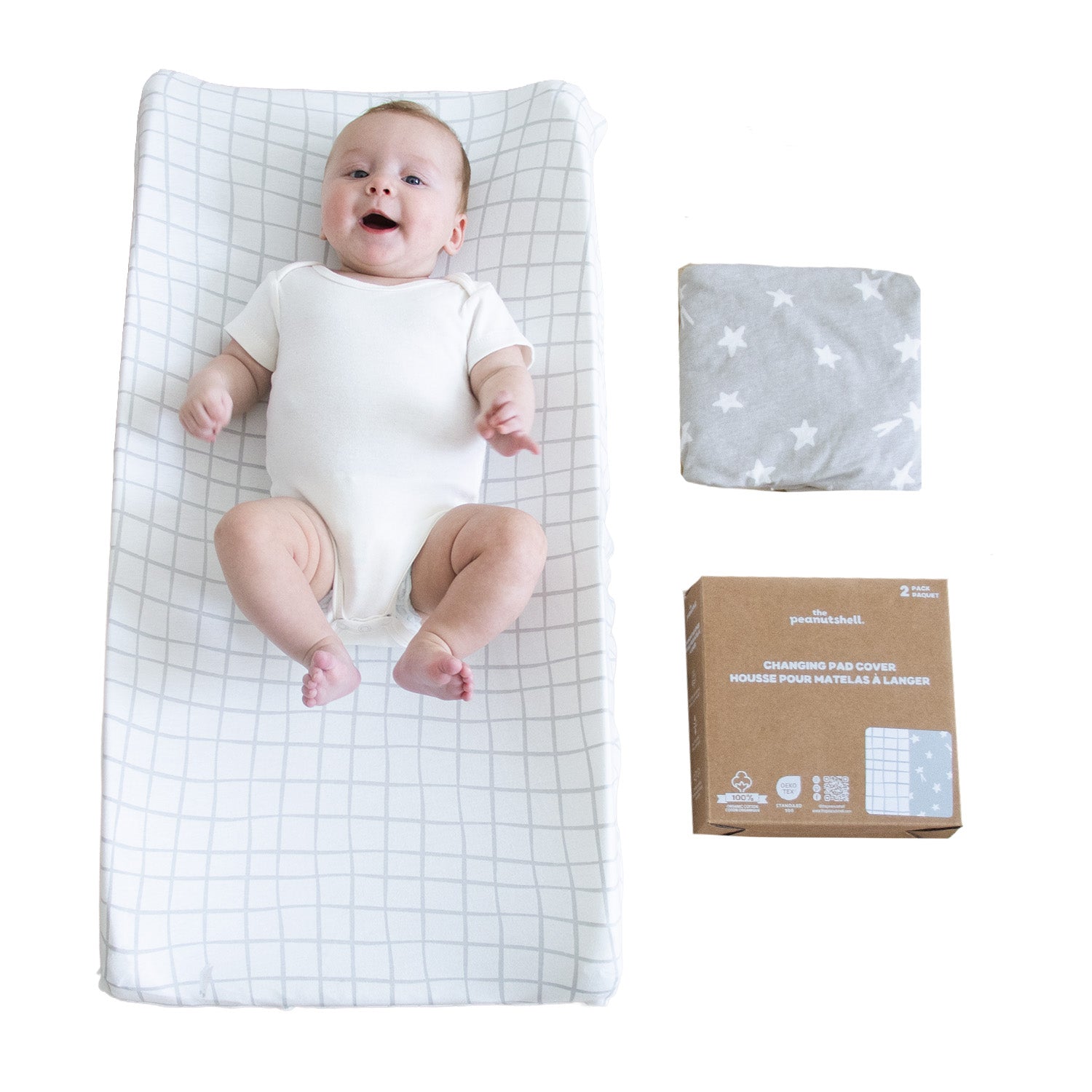 Grey Star, Windowpane Organic Cotton Changing Pad Covers for Baby Boys and Girls, 2-Pack