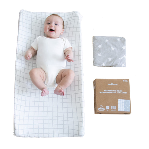 Grey Star, Windowpane Organic Cotton Changing Pad Covers for Baby Boys and Girls, 2-Pack