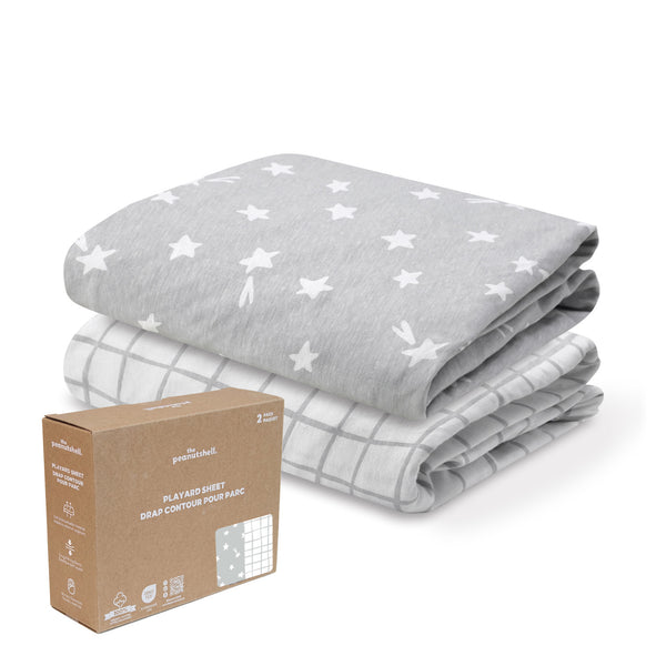 Grey Star, Windowpane Organic Cotton Playard Sheets for Baby Boys and Girls, 2-Pack