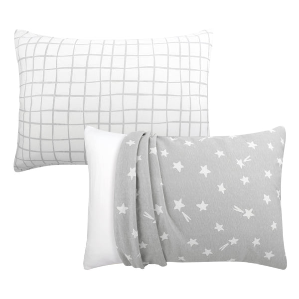 Grey Star, Windowpane Organic Cotton Pillow Cases for Baby Boys and Girls, 2-Pack