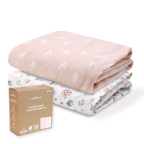 Pink Bouquet, Field Floral Organic Cotton Bassinet Sheets for Baby Girls, 2-Pack
