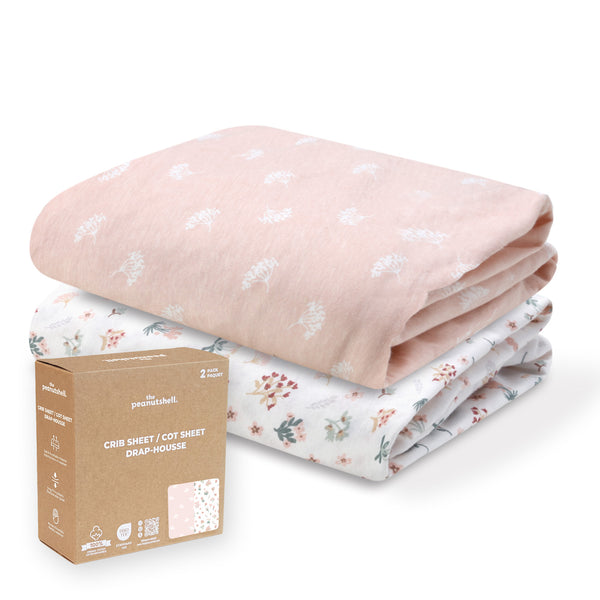 Pink Bouquet, Field Floral Organic Cotton Crib Sheets for Baby Girls, 2-Pack