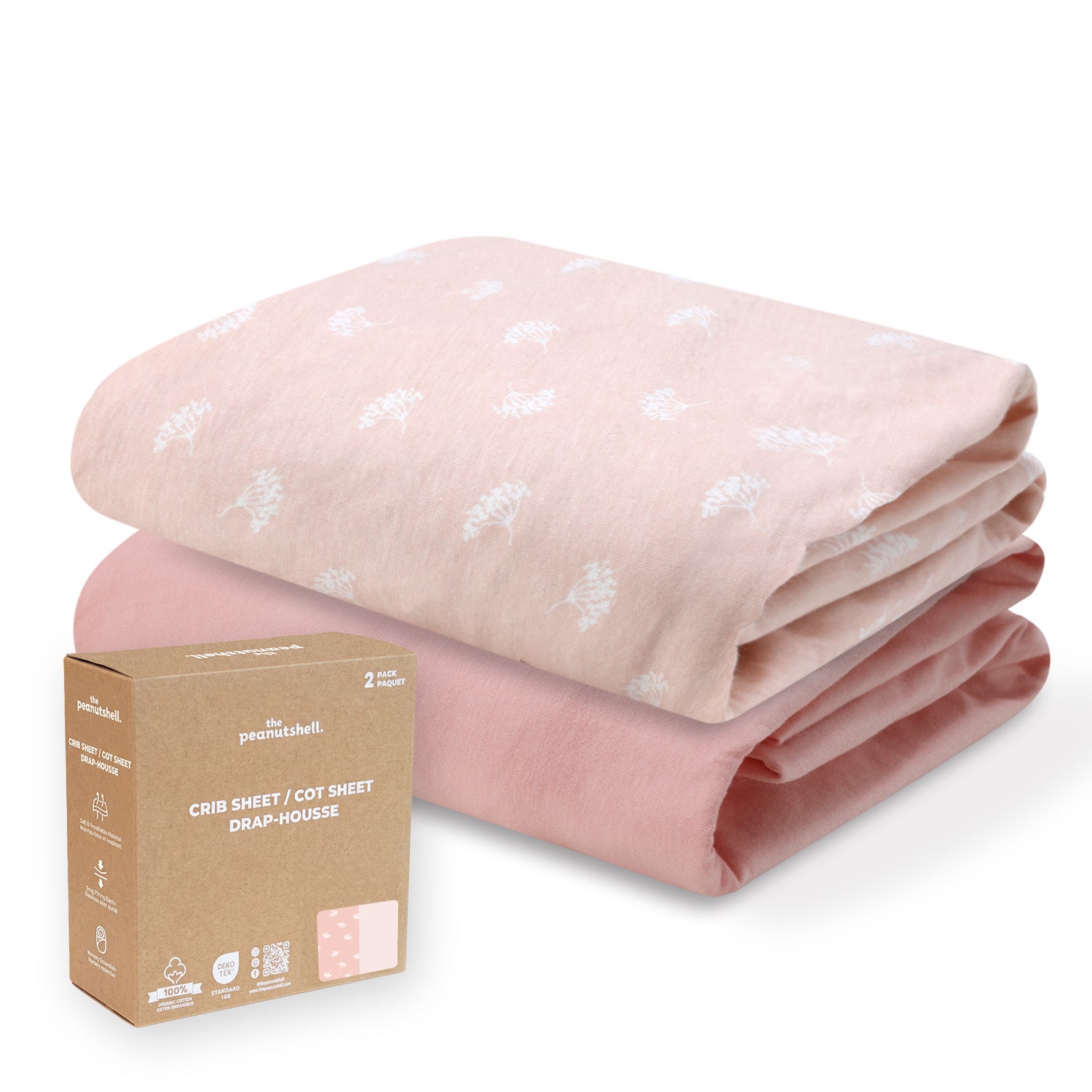 Pink Bouquet, Solid Organic Cotton Crib Sheets for Baby Girls, 2-Pack